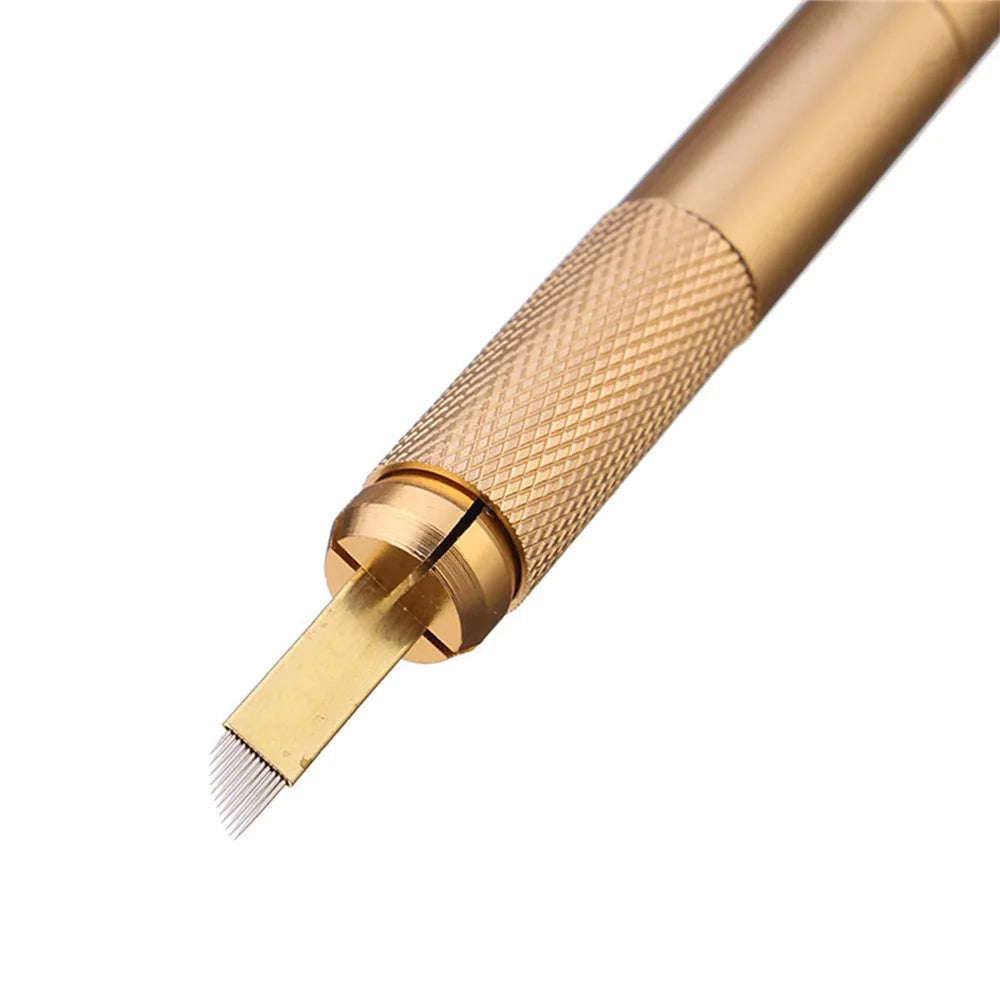 Golden Tebori Pen Manual Microblading Tattoo 12 Pins Needles Tatoo Zpaxo