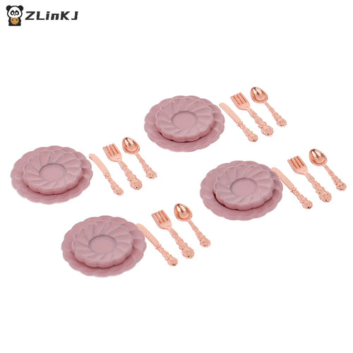 ▶1:12 Dollhouse Decor Toy with Utensils (Knife Fork Spoon Plate Set )-Kitchen Furniture Scene Model & Miniature Decorative Gift Zpaxo