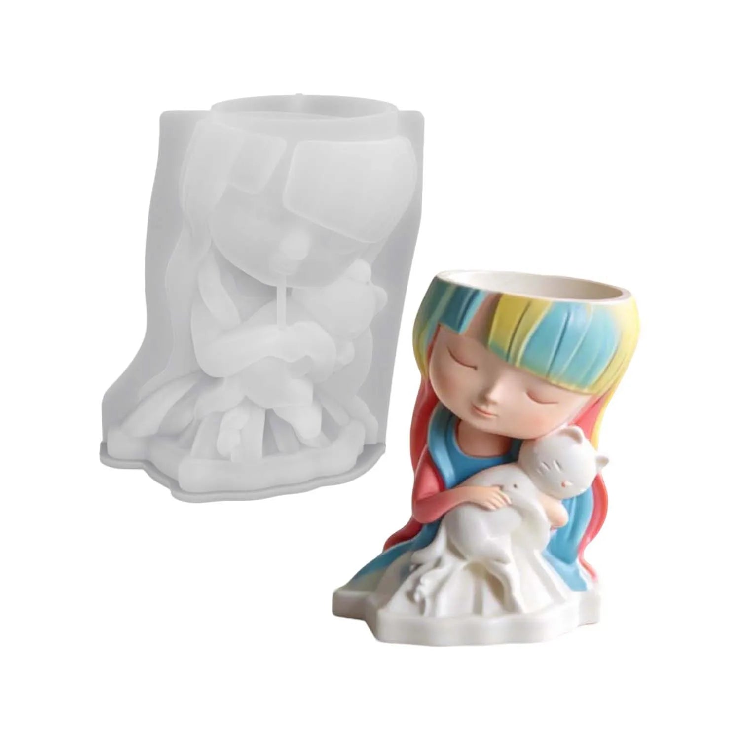 Cat Hugging Girl 3D Silicone Mold – Resin, Candle & DIY Crafts Silicone Craft Mold Zpaxo