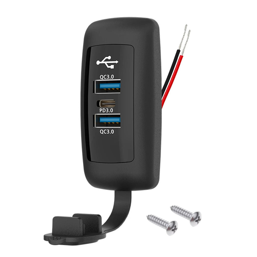 DC 12V-24V Dual USB Outlet 66W Car Charger Socket 3Ports Dual 18W QC3.0 + PD3.0 30W Dustproof Power Outlet Panel For Car Boat RV