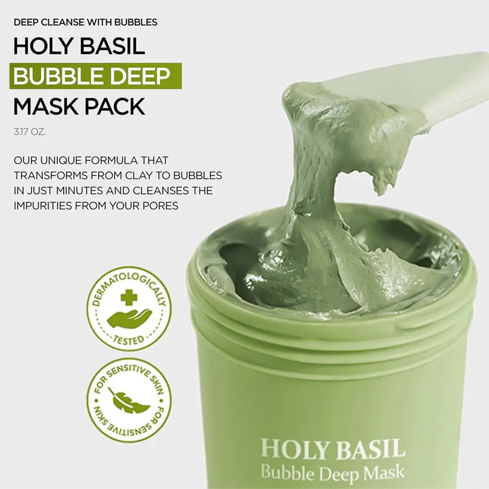 Holy Basil Bubble Mud Mask – Blackhead Removal & Deep Cleansing 90g Face Cleansing Mask Zpaxo