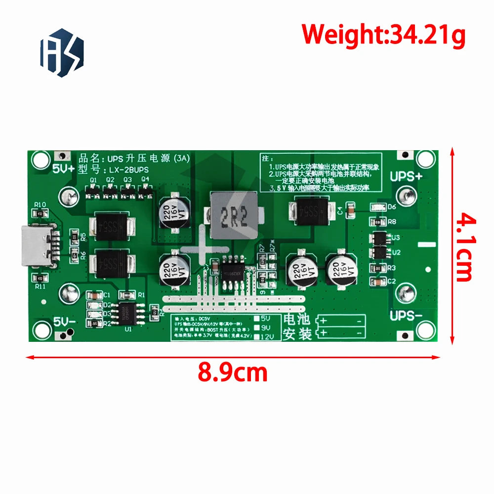 Type-C 15W 3A Fast Charger Module for 18650 Li-ion Batteries, DC-DC Step-Up Boost Converter with 5V/9V/12V Output Zpaxo