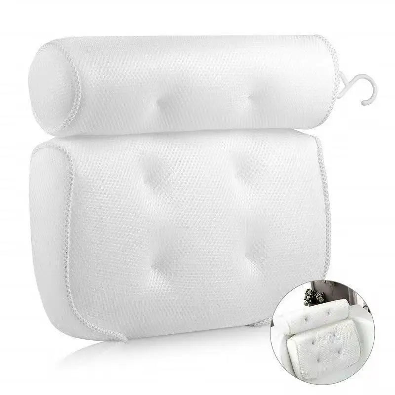 Bath Pillow Bathtub Pillow, Luxury Bath Pillows for Tub Neck and Back Support, Bath Tub Pillow Headrest with Soft 4D Mesh Zpaxo White B