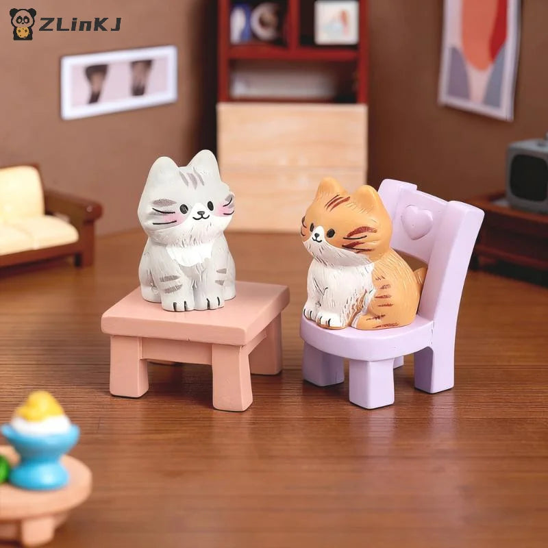 ▶6Pcs Resin Cute Cat Figurines Hand Painted Tiny Kitten Models Craft For Fairy Garden DIY Micro Landscape Decor Accessorie Zpaxo