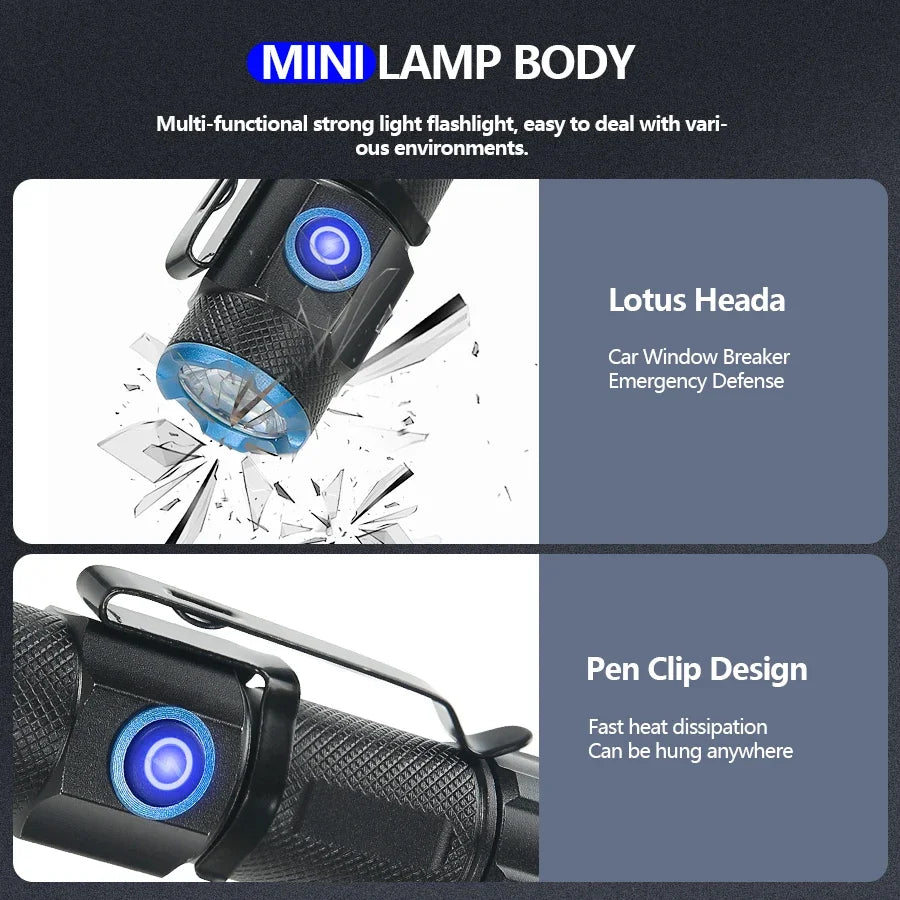 KDULIT Mini XHP50 LED Flashlight 1000LM USB Rechargeable Torch