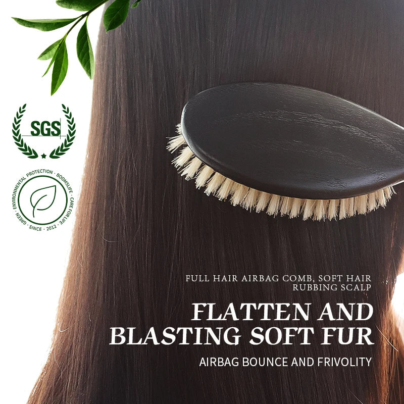 Personalized Boar Bristles Hair Brush Black Color Anti Static Massage HairBrush USA Oak Wood Hair Comb For Long Short Hair Care Zpaxo