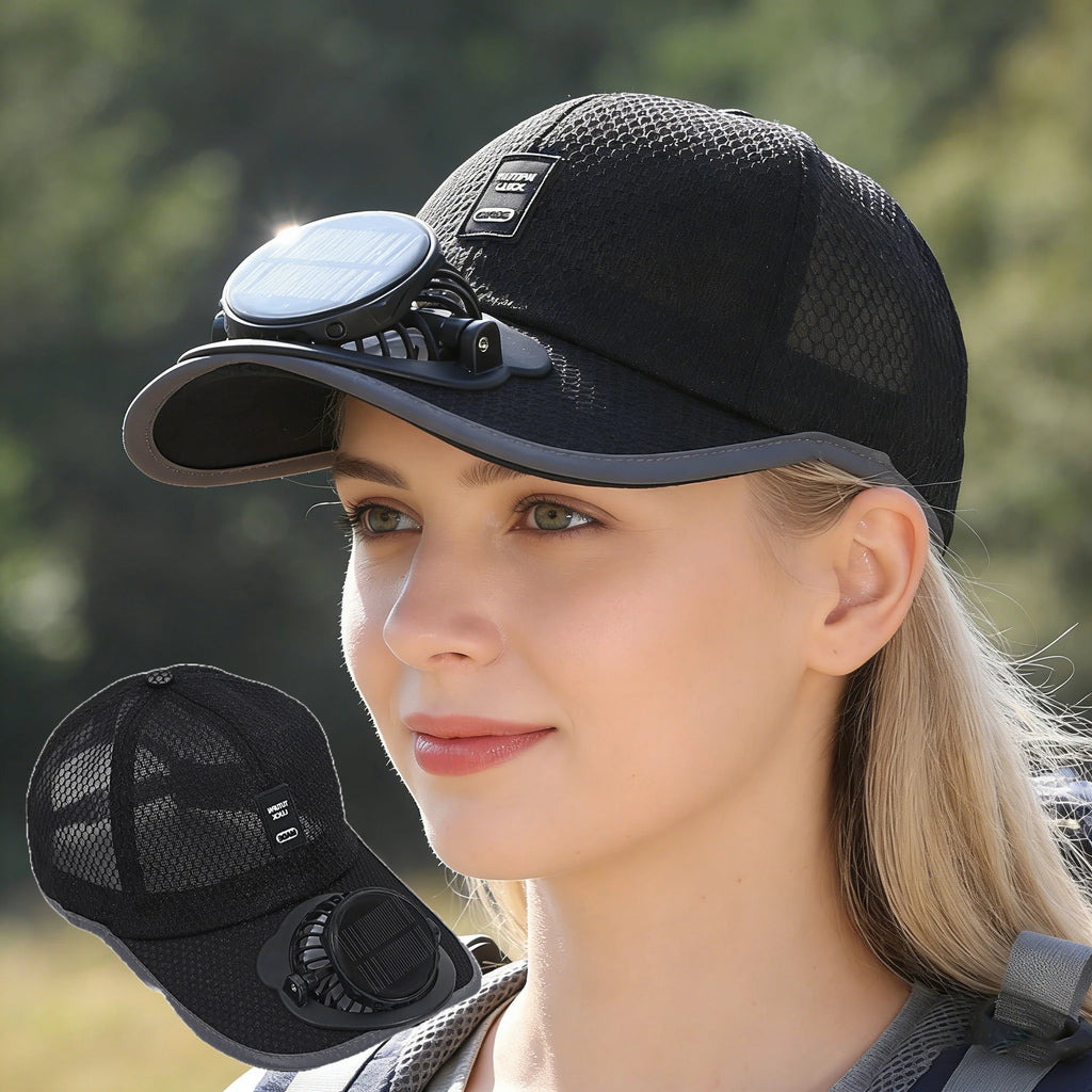 Solar Powered Cap Built-in Fan Unisex Breathable Mesh Sun Hat Outdoor