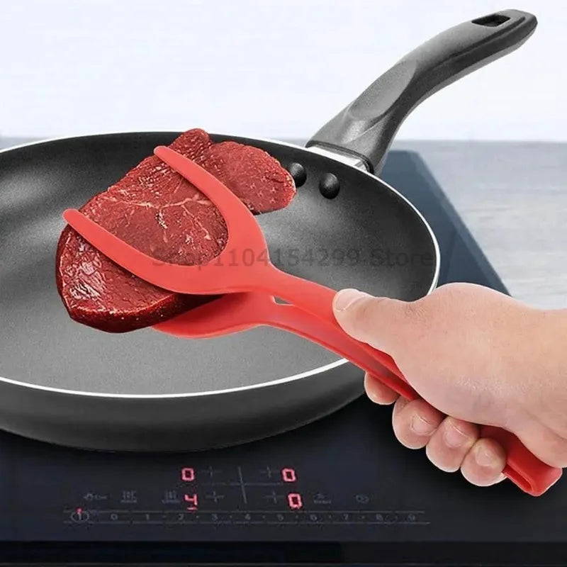 2 in 1 Shovel Clip Silicone Grip Flip Tongs Egg Steak Spatula Tongs Clamp Pancake Fried Turners Cooking Tool Kitchen Accessories Zpaxo
