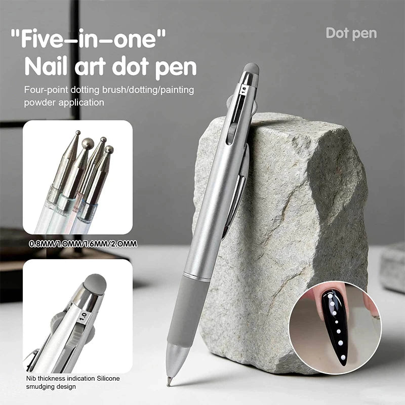 5-in-1 Nail Dotting Pen Nail Art Dotting Tools Ballpoint Pen Design Nail Art Tip Dot Paint Manicure Kit for Drawing Home Salon Zpaxo