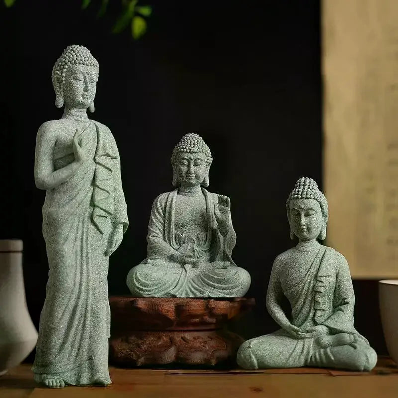 1Pcs Mini Buddhism Figurine Desk Decor Home Zen Statue Green Sandstone Thailand Ornament Buddha Garden Statue Fish Tank Decor Zpaxo