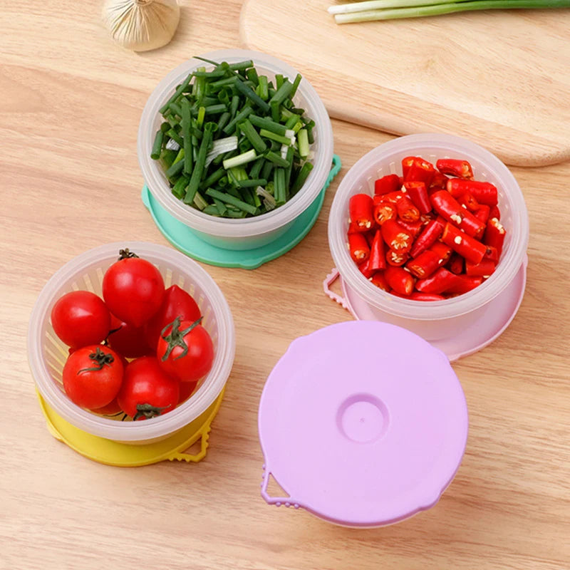 Kitchen Refrigerator Storage Box Vegetable Food Basket Drain Sealed Crisper Double-layer Round Fresh-Keeping Box Zpaxo
