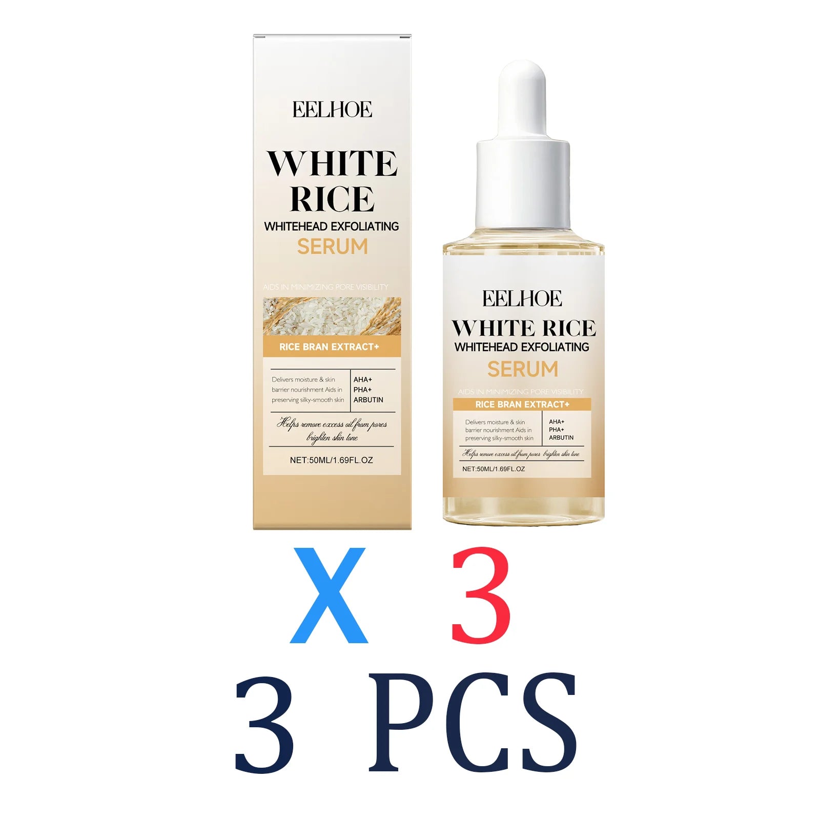 Rice Exfoliating Serum Gentle Facial Body Polish for Smooth Skin Natural Brightening Essence Lightweight Non-Comedogenic Formula Zpaxo 3 Pcs