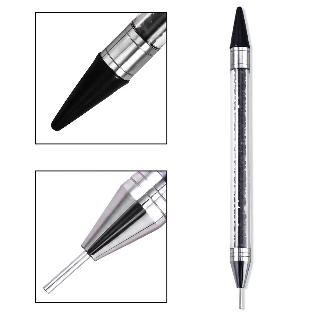 1Pc Dual-ended Rhinestone Gems Picker Dotting Pen Wax Pencil Acrylic Handle Crystal Studs Picker Manicure Nail Art DIY Tools Zpaxo Black