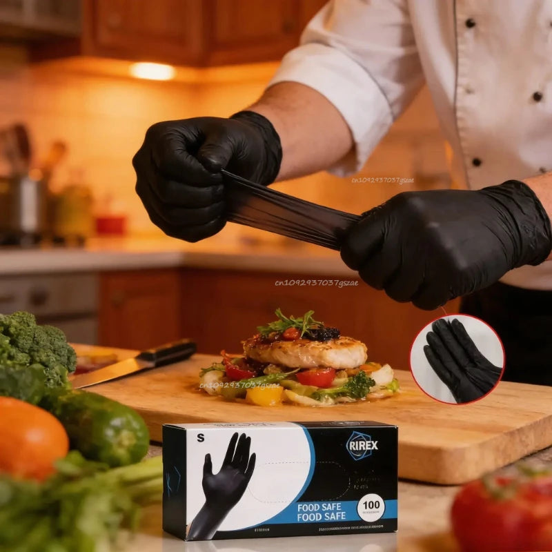 10/30/50/100PCS Disposable Gloves Black Nitrile Gloves for Work Latex Free Home Cleaning Glove Textured Mechanic Tattoo Hair Dye Zpaxo