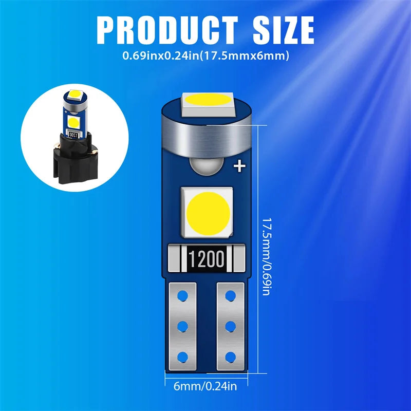 20-Pack T5 Canbus LED Bulbs – 12V Dashboard & Interior Lights