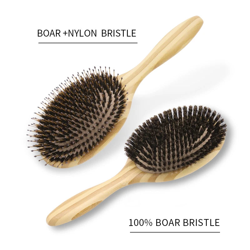 Soft Boar Bristle Hair Brush and Comb For hair Bamboo Hair Brush Massage Hair Combs for Women Hair Beauty Care Salon Tools Zpaxo