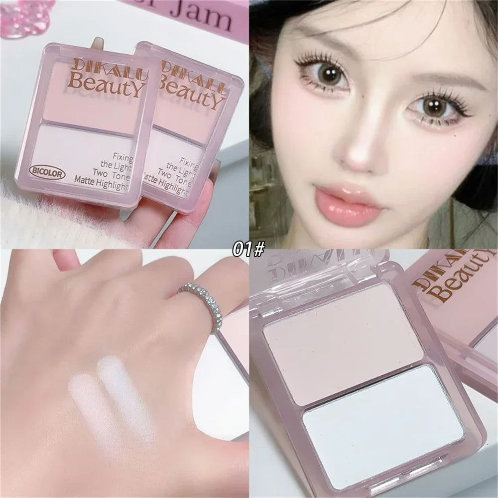 Two-tone Highlight Contour Palette Matte White Highlighter Grey Brown Nose Shadow Face Contouring Bronzer Brighten Powder Makeup Zpaxo 01