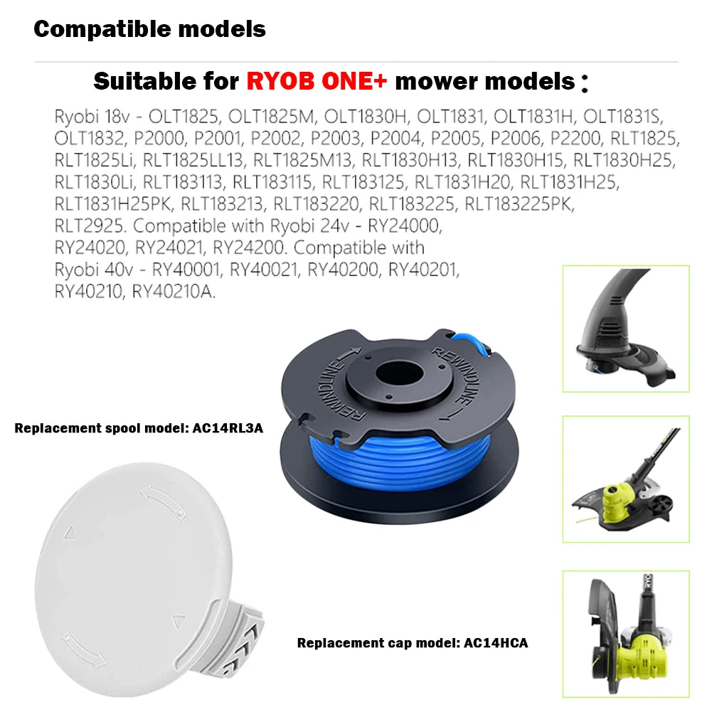 Multifunctional String Trimmer Spool Replacement Professional Trimmer Line Wear-resistant Equipment for Ryobi AC14RL3A/AC14HCA Zpaxo