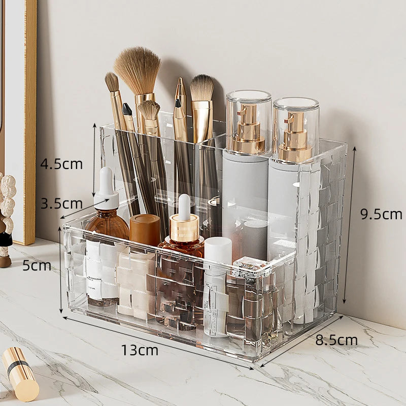 Light Luxury Transparent Desktop Storage Box Multi-grid Makeup Organizer Box Large Capacity Cosmetics Box Remote Control Holder Zpaxo Clear