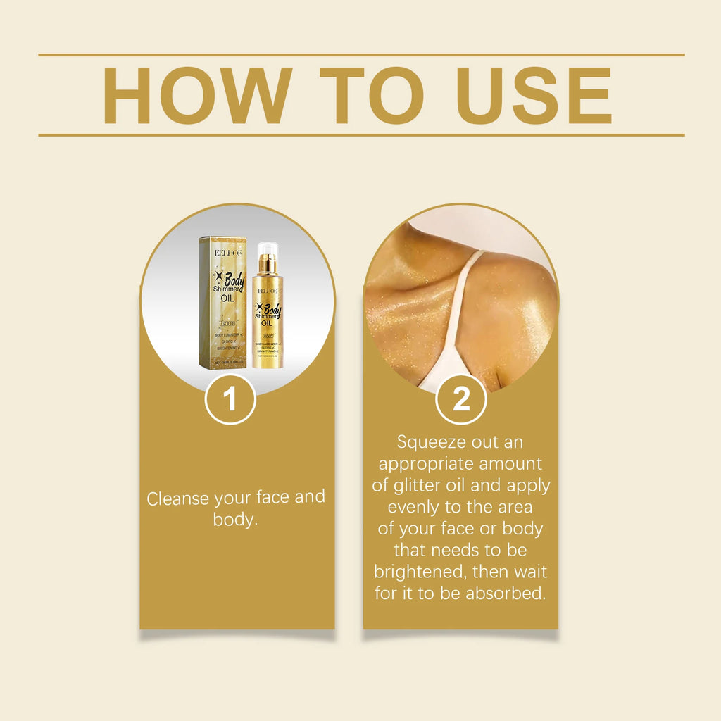 EELHOE Body Shimmer Oil Enhance Skin Tone Long-Lasting Easy To Color Long-Lasting Moisture Light Texture Not Heavy Shimmer 100ml Zpaxo