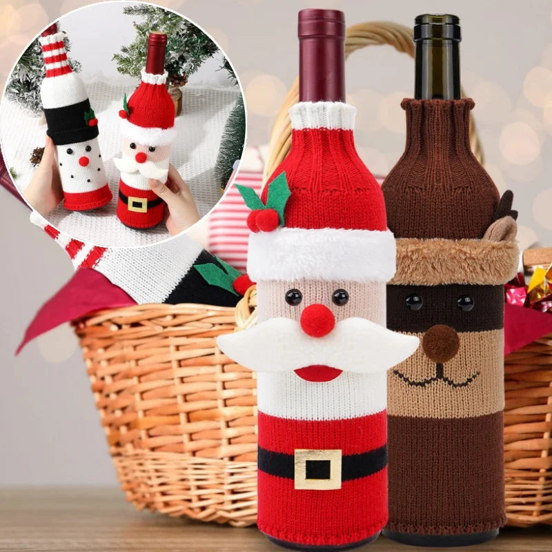 1 3 5 Knitted Wine Bottle Cozy Christmas Themed Decor Champagne