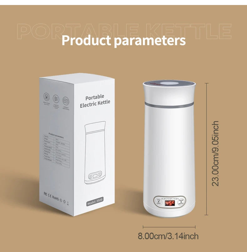 Portable Electric Kettle travel Kettle Stainless Steel Mini Electric Water Bottle Cup For Boil Hot Water Baby Milk Powder Zpaxo