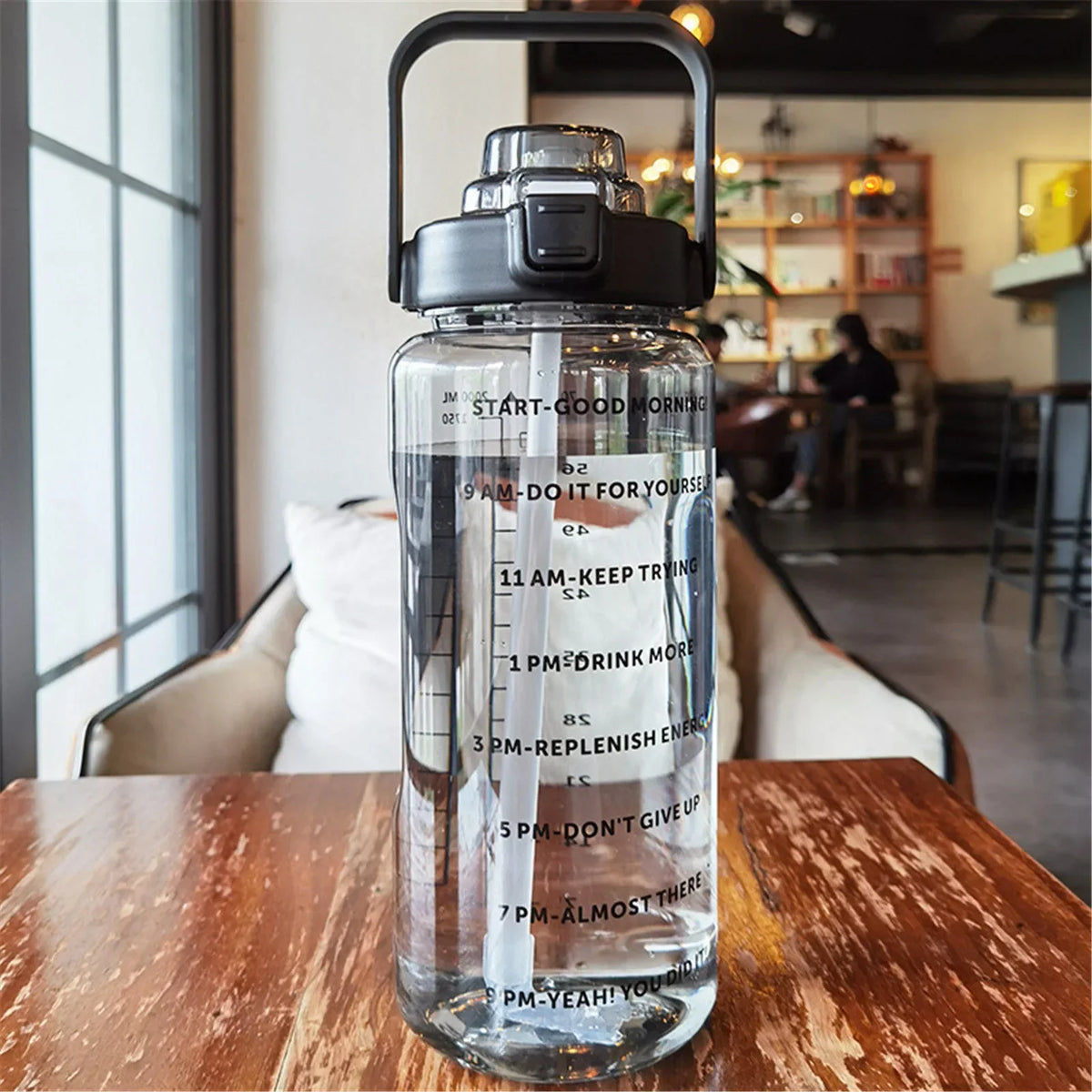 2 Liters Water Bottle Cups Time Marker Reusable Outdoors Sports Zpaxo black 2.0L