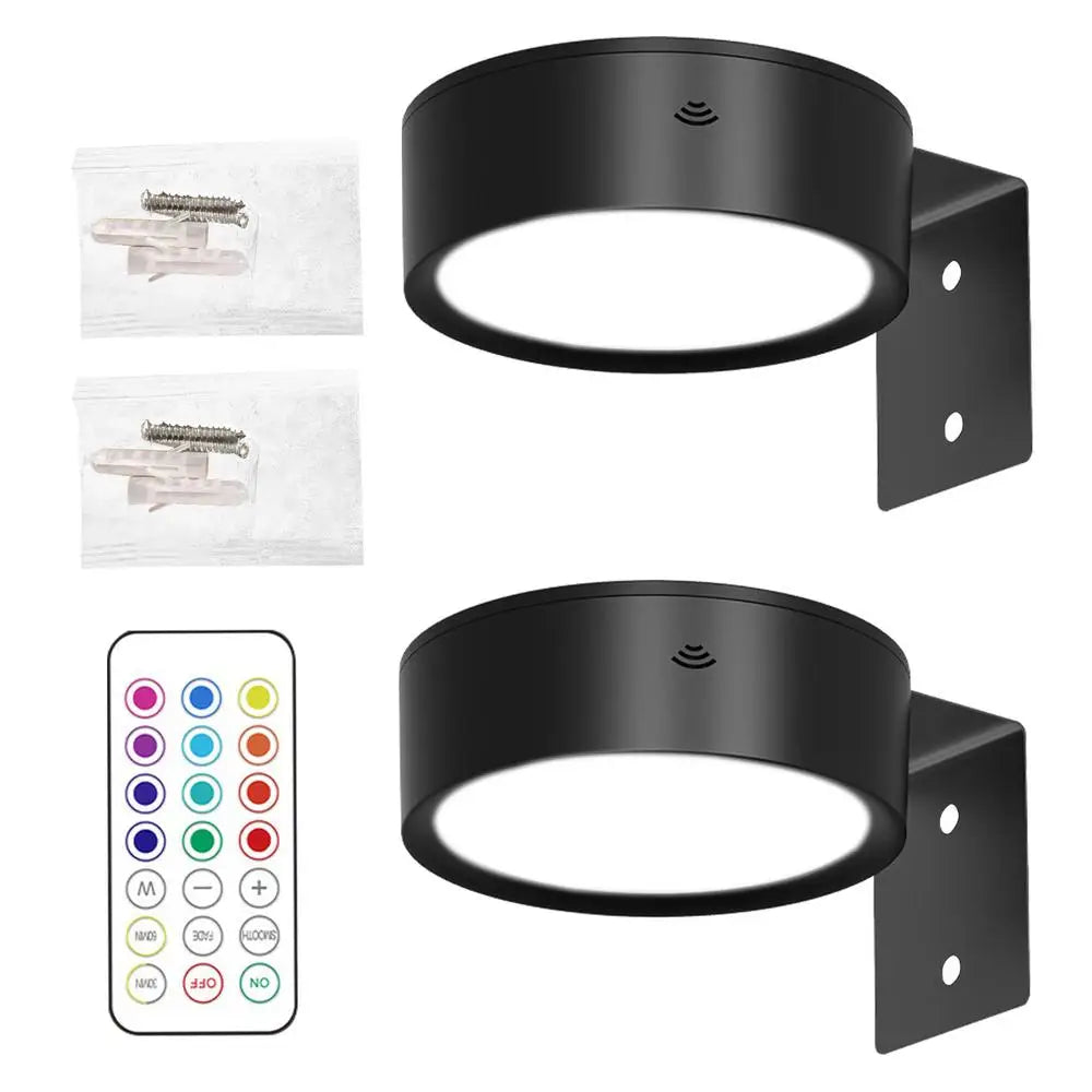 LED Magnetic Wall Sconce Lights Mounted Lamp Remote Control 13-Color Zpaxo 2Pc Black