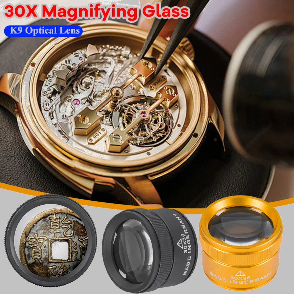Portable 30X Magnifying Glass Handheld Lightweight K9 Optical Lens