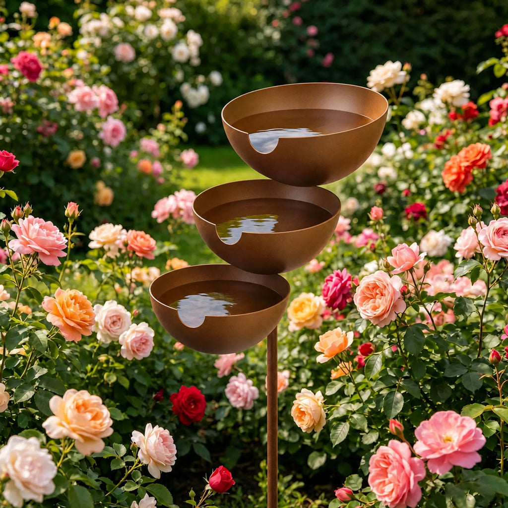 Rusty Adjustable Metal Bird Feeder Ground Stake Rain Catcher Baths