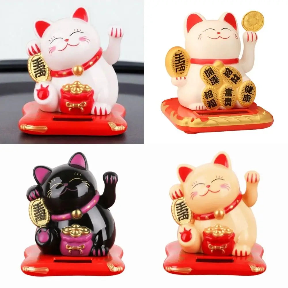 Solar Powered Lucky Beckoning Cat Decoration Mini Waving Wealth Hand Zpaxo