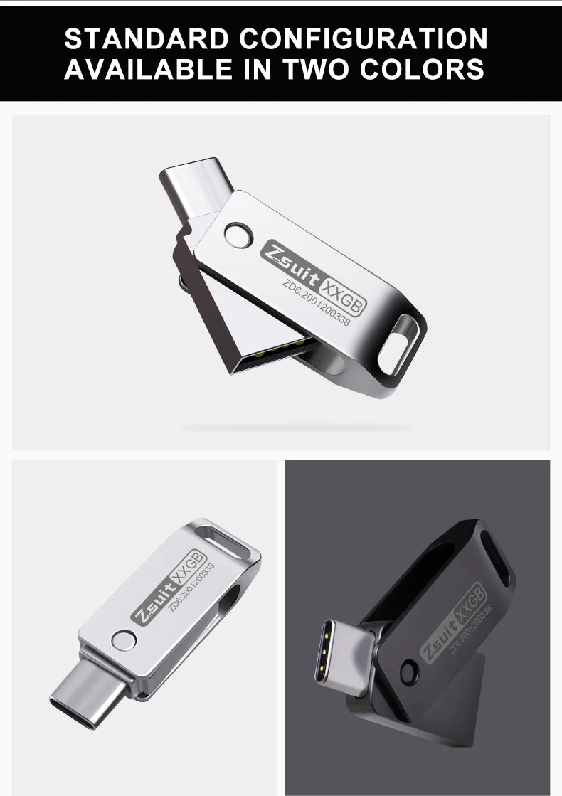 Zsuit Mini USB Flash Drive TYPE-C 2IN1 Pen Drives USB 3.0 Pendrive 32GB 16GB Flash Memory Stick 128GB U Disk Free Logo Gifts Zpaxo