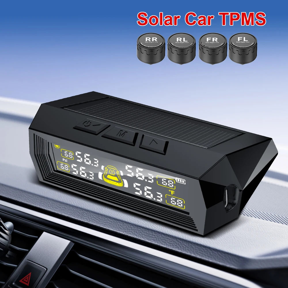 4 Exteral Sensors T21 Digital LCD Display USB Solar TPMS 0-6 8Bar Car