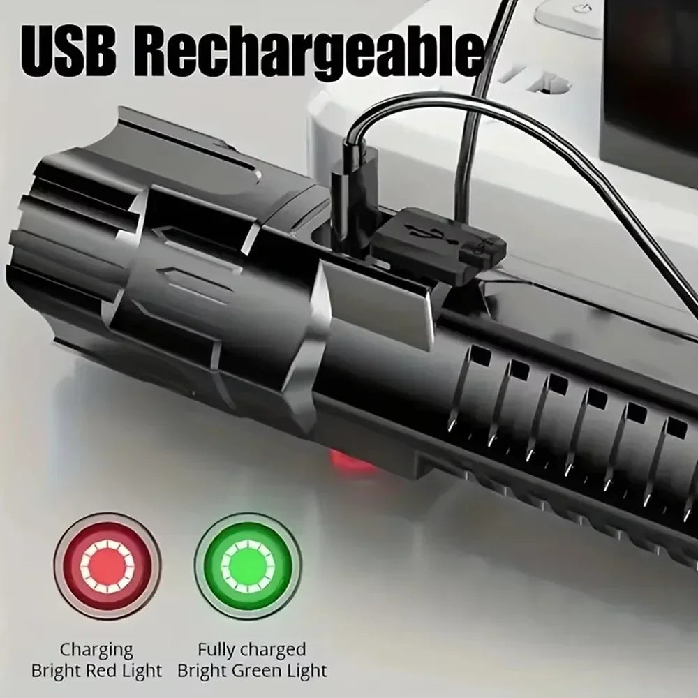 Tactical LED Flashlight 2000LM USB Rechargeable Zoom Torch Powerful Zpaxo