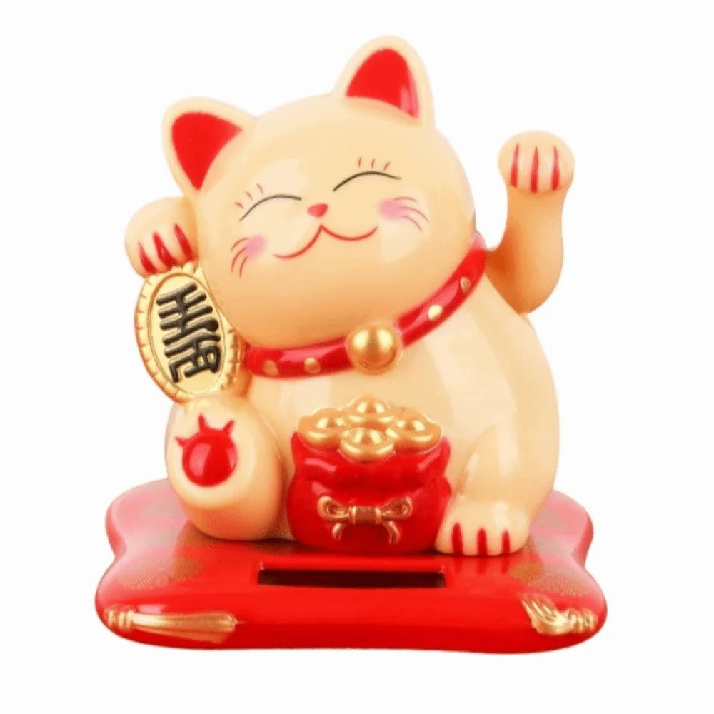 Solar Powered Lucky Beckoning Cat Decoration Mini Waving Wealth Hand Zpaxo Style 1 Yellow