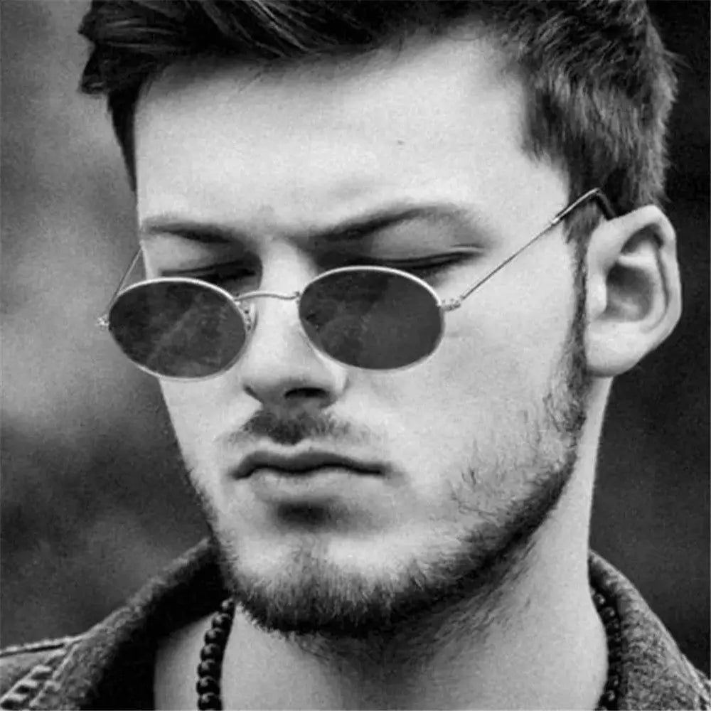 Vintage Fashion UV400 Small Frame Steampunk Men's Shades Sun Glasses Gradient Mirror Glasses Oval Sunglasses Zpaxo