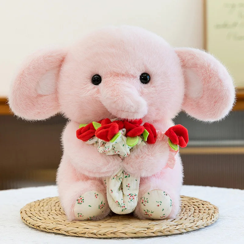 Rose-shaped Elephant Pillow Flower Bouquet Hat Transformable Plush
