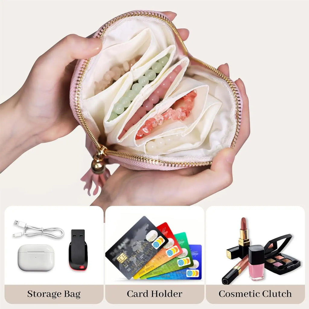 Velvet Travel Jewelry Pouch Roll Organizer Zipper Closure Necklace