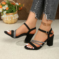 Women's Summer Heel Sandals Shiny Diamond Thick French Buckle Casual