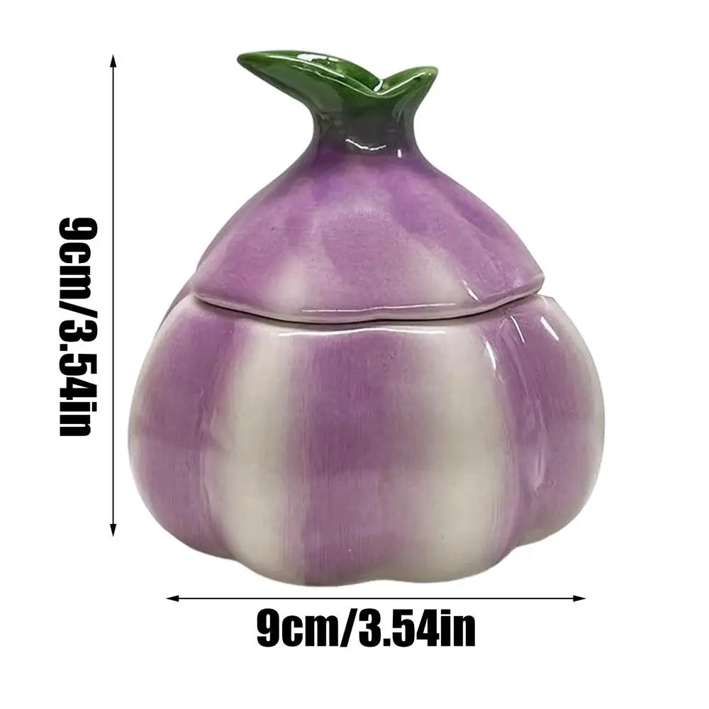 Salt Cellar Kitchen Ceramic Sugar Container Lid Spoon Onion Shaped