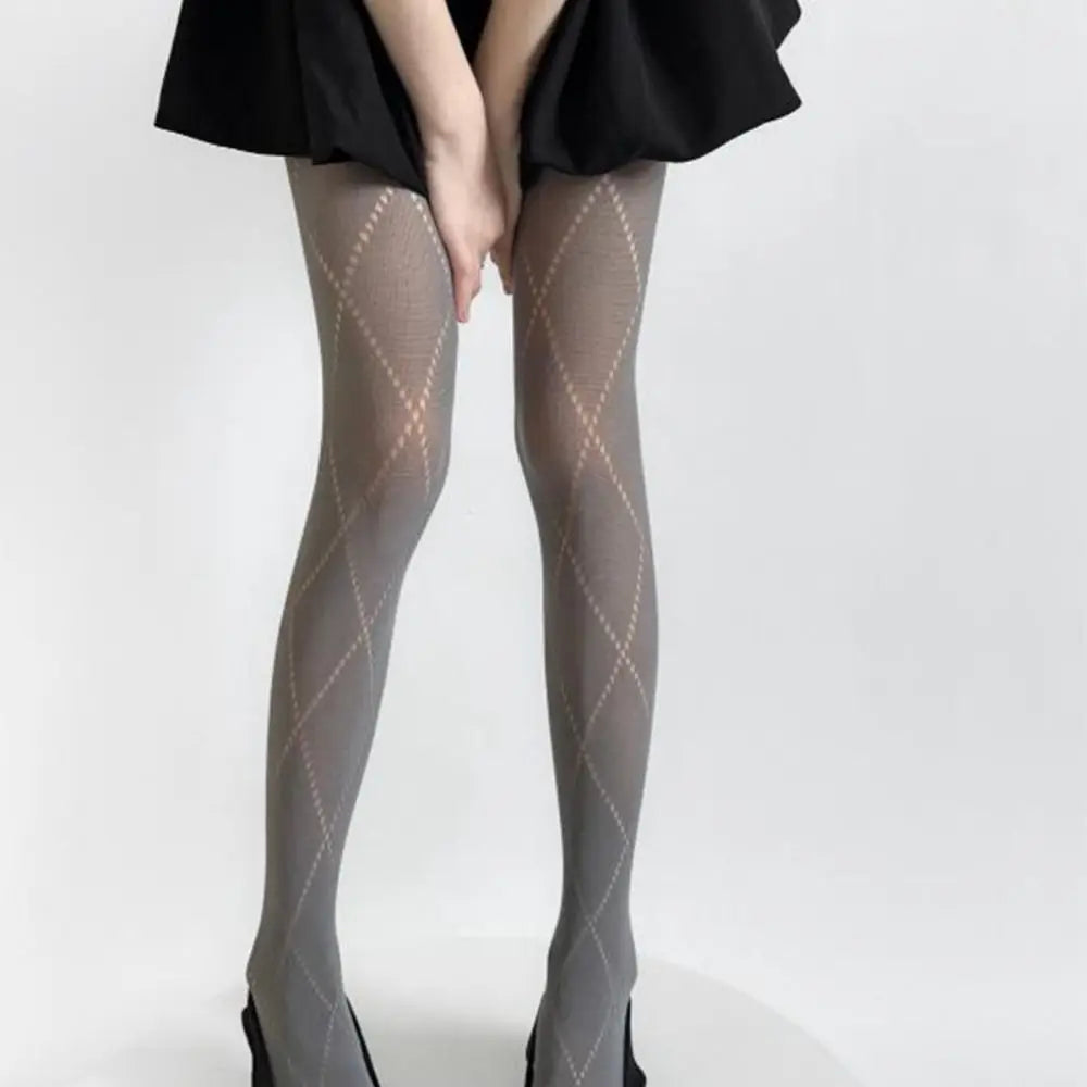 Sexy Jacquard Knitted Pantyhose Hollow Out Y2K Women Tights High Elastic Slim Stockings Female Lingerie Zpaxo