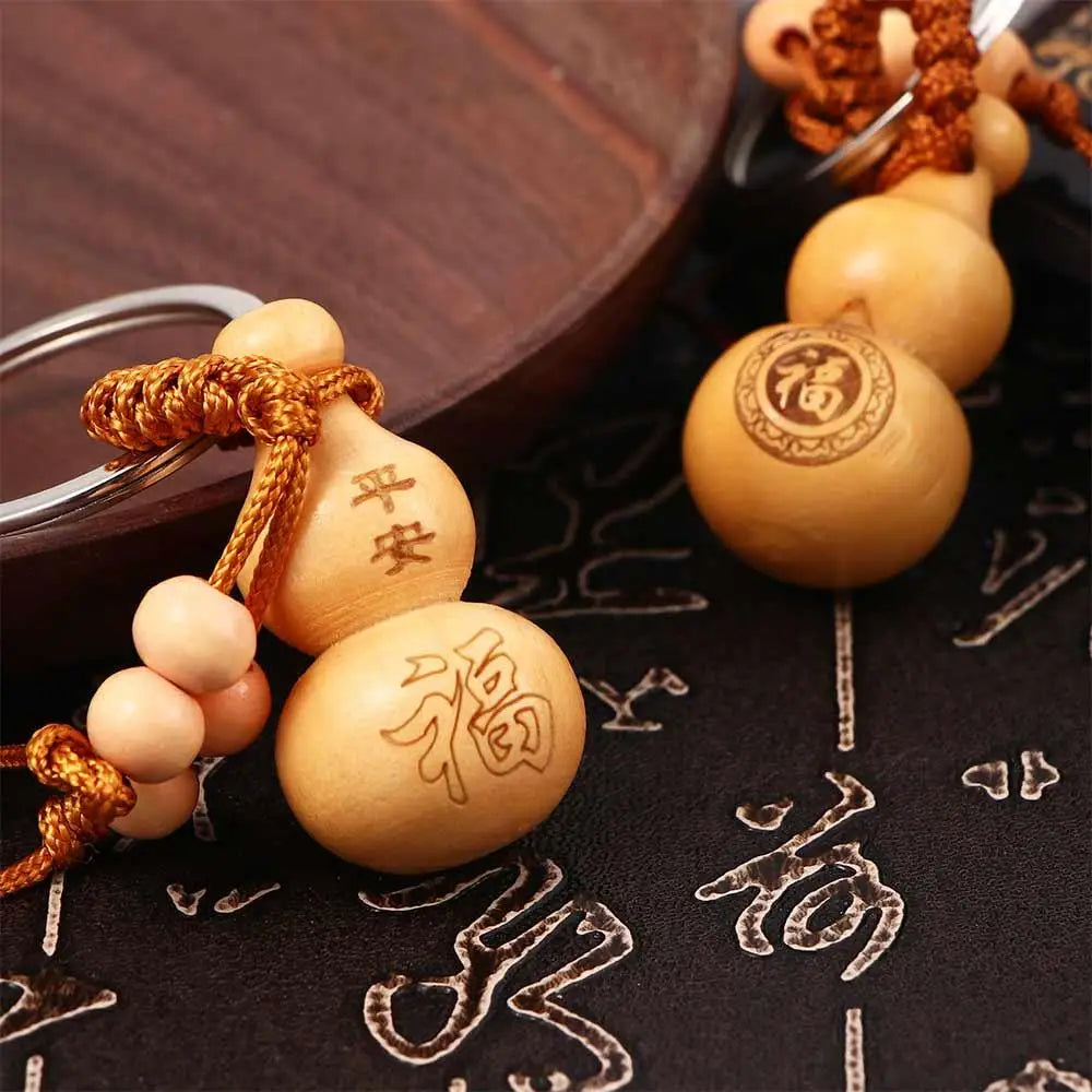 Gifts High Quality Ornaments Key Chain Car Key Ring Wishful Peach Wood Keyring Chinese Traditional Keychain Good Luck Gourd Zpaxo