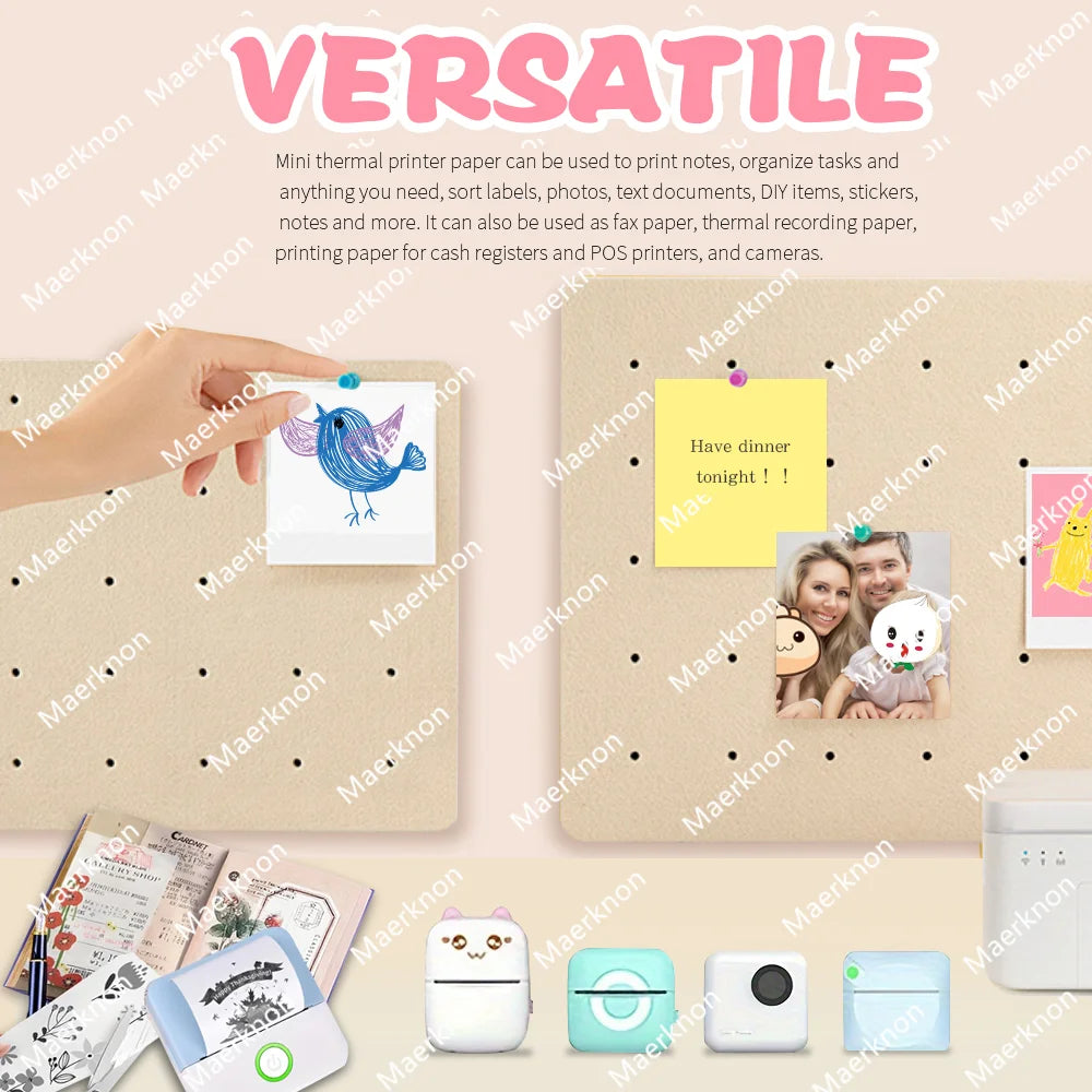 5 Rolls Colorful White Mini Printer Self-Adhesive Paper, 57mm Adhesive Thermal Printing Paper, Office Label Paper Printing Paper Zpaxo