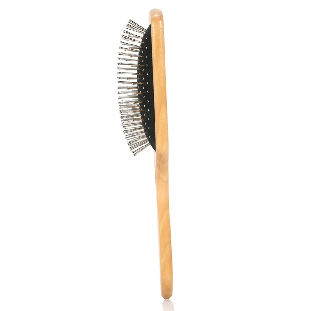 Wood Steel Needle Scalp Massage Comb X Ergonomic Handle Hairbrush Zpaxo