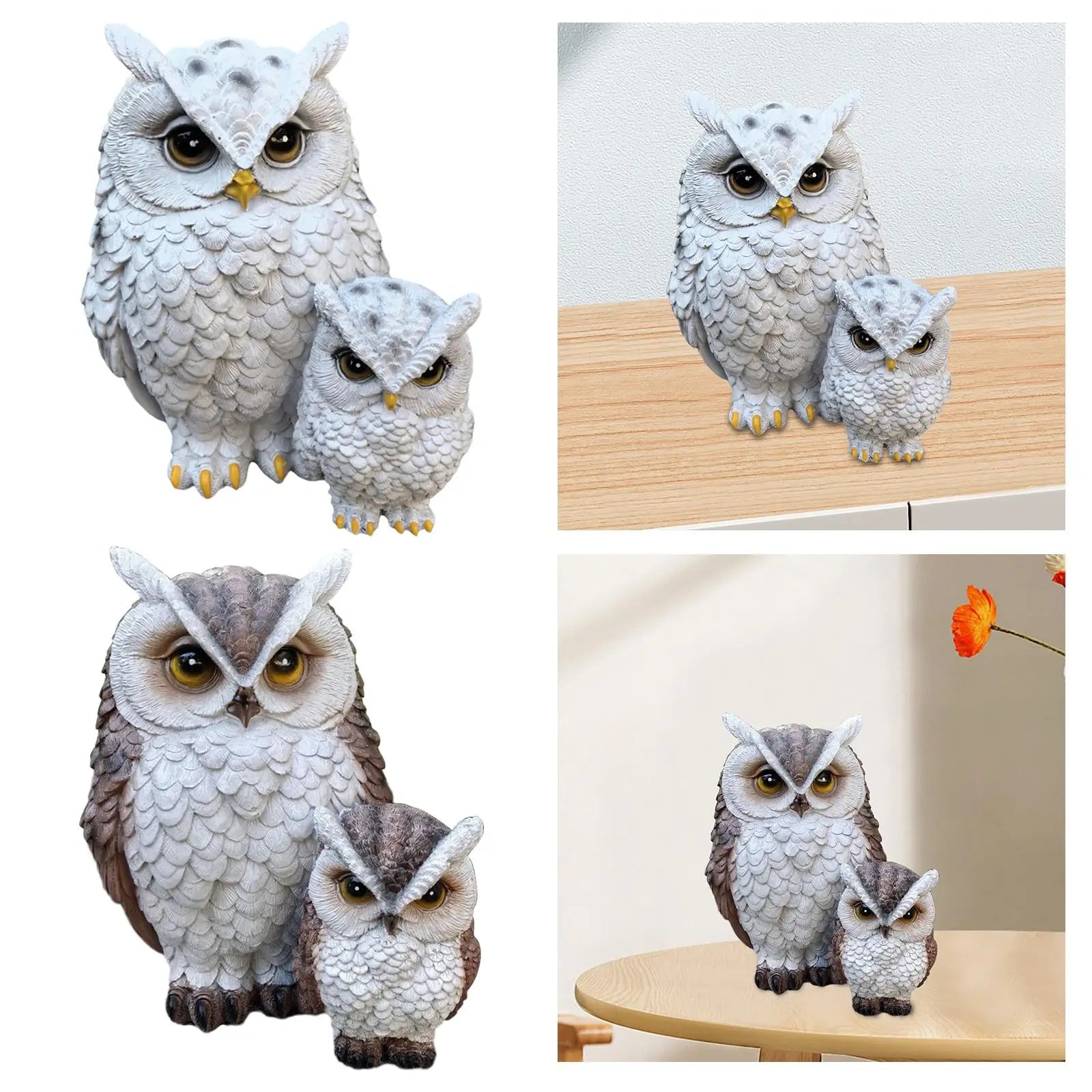 Resin Owl Statue – Mother & Child Bird Sculpture Garden Decor Resin Bird Figurine Zpaxo
