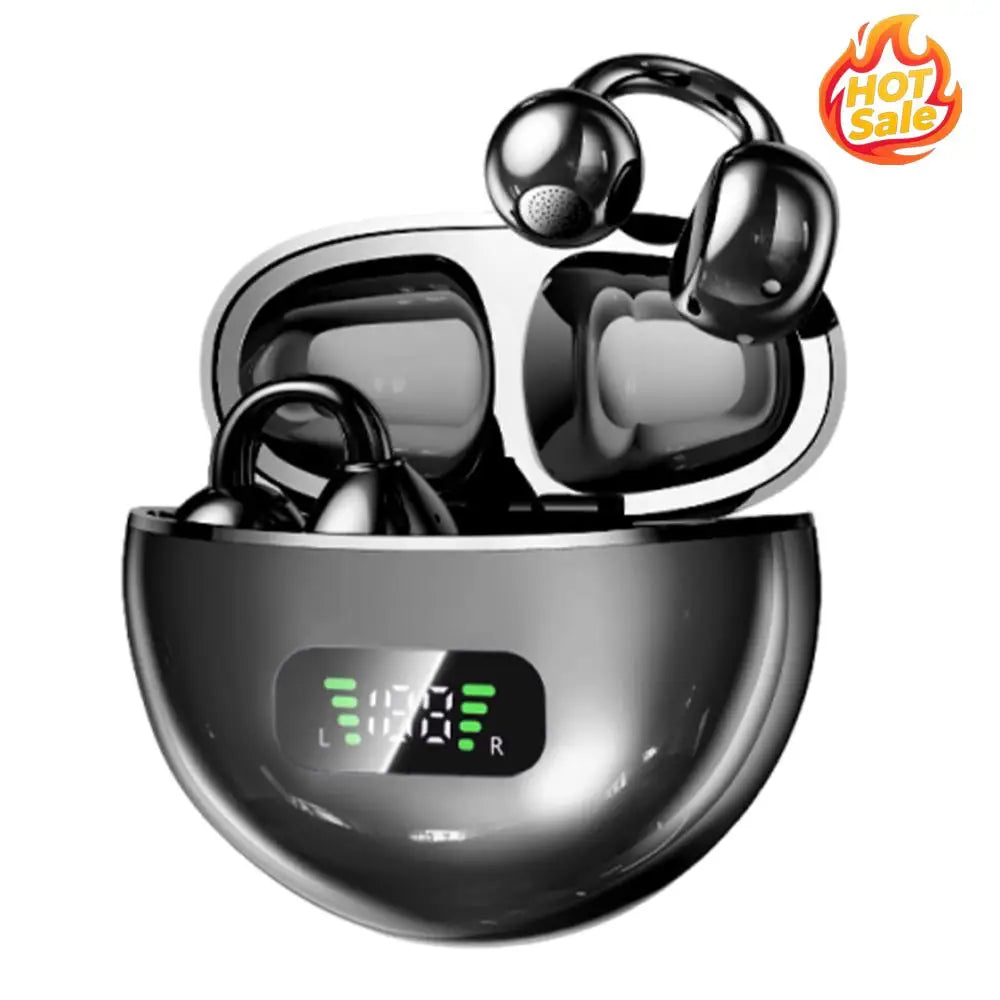 BT Wireless Bone Conduction Earphones with Noise Canceling Mics Portable Headphones LED Digital Display for Travel & Commute Zpaxo