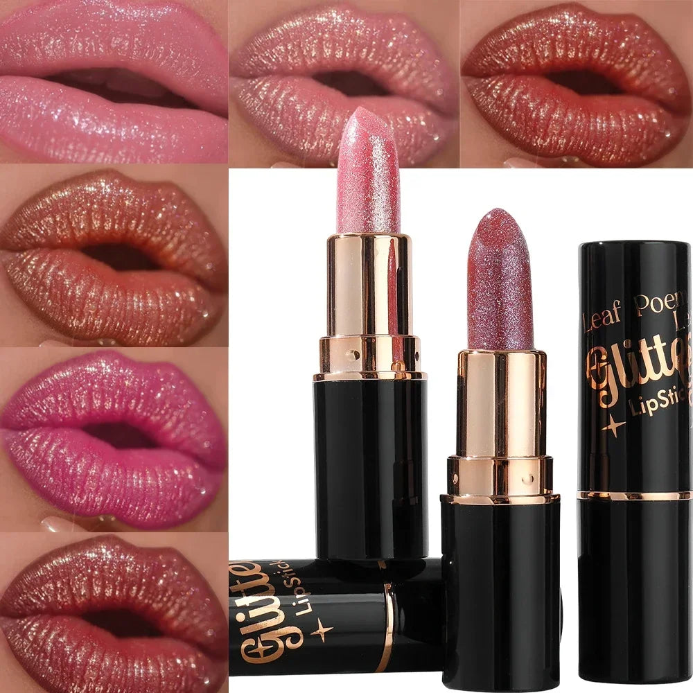 Black Tube Shiny Diamond Lipstick Pearl Moisturizing Glitter Lip Tint Balm Waterproof Lasting Lip Gloss Shimmer Sexy Lip Makeup Zpaxo