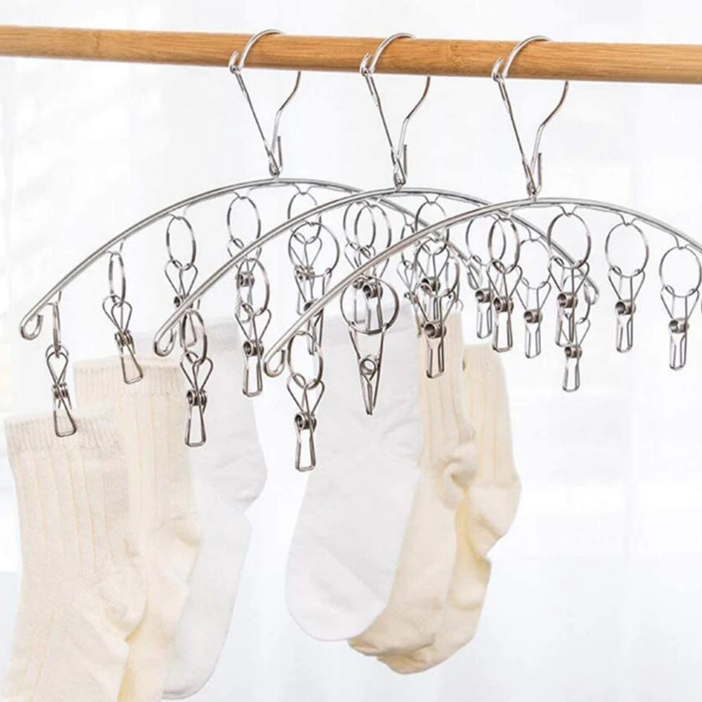 Clothes Drying Hanger with 32 Clips / 8 Clips Socks Underwear Drying Folding Laundry Hanging Rack Zpaxo