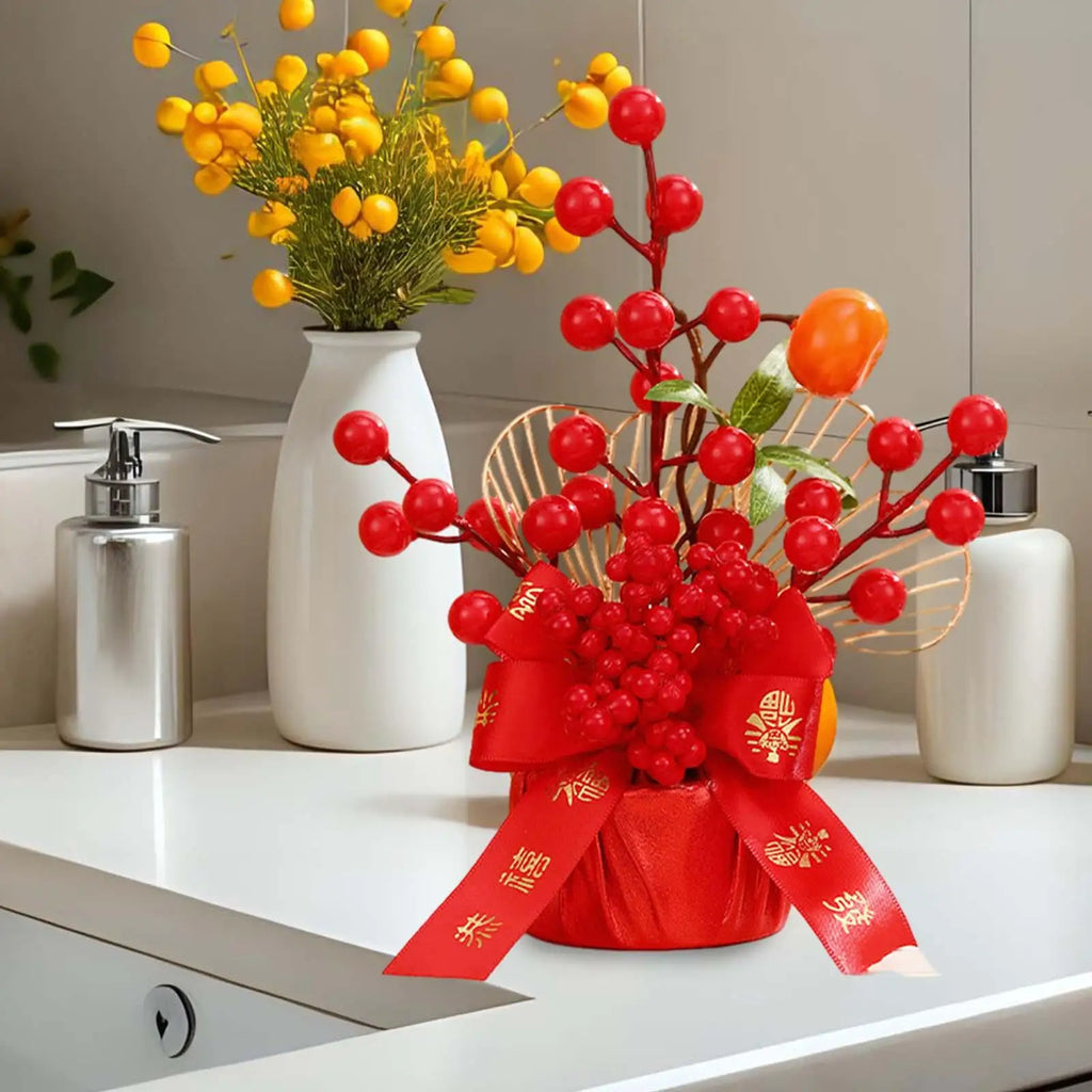 Chinese Lunar Year Decoration Gift Lucky Tree Artificial Potted for China Spring Festival Office Birthday Graduation Wedding Zpaxo Berry