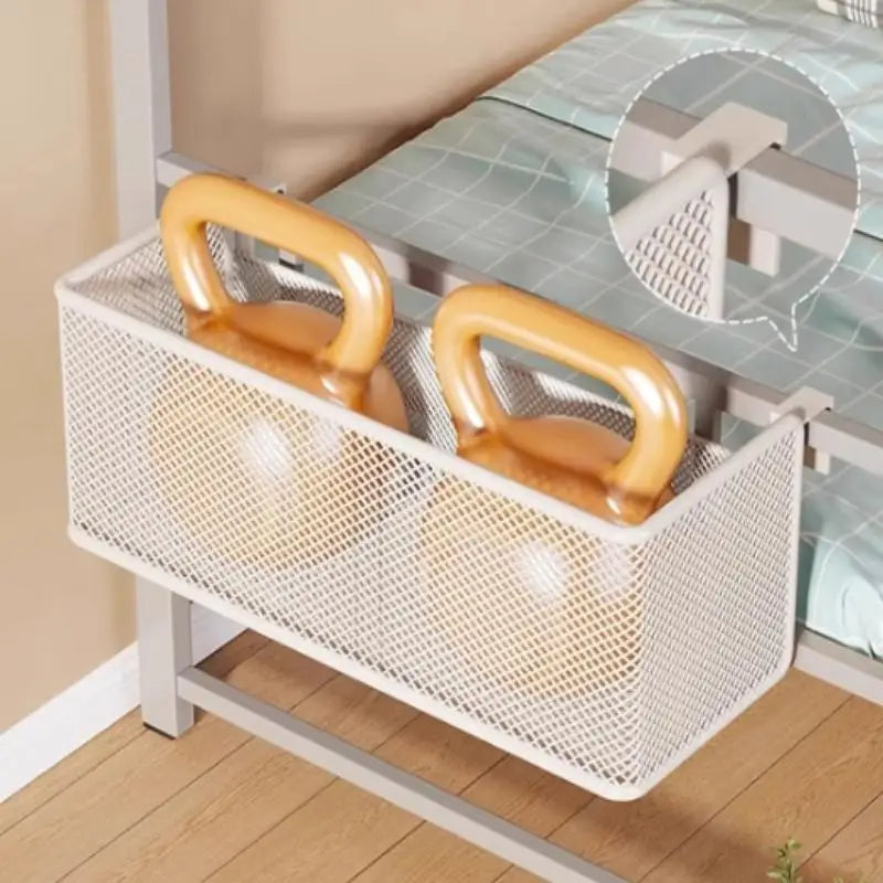 Bedside Hanging Storage Basket Space Saving Multifunctional Metal Bedside Shelf For Hotel Office Dorm Bed & Bunk Bed Bedroom Zpaxo White